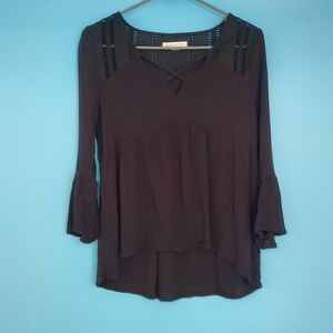 Aeropostale Blouse Size Small Black V-Neck